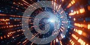 Binary code tunnel with digital elements. Abstract art digital image. AIG49.
