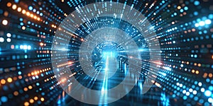 Binary code tunnel with digital elements. Abstract art digital image. AIG49.