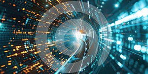 Binary code tunnel with digital elements. Abstract art digital image. AIG49.