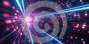 Binary code tunnel with digital elements. Abstract art digital image. AIG49.