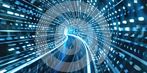 Binary code tunnel with digital elements. Abstract art digital image. AIG49.