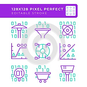 Binary code two color line icons set
