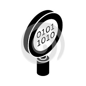 Binary code under magnifier, icon of binary search, code exploration