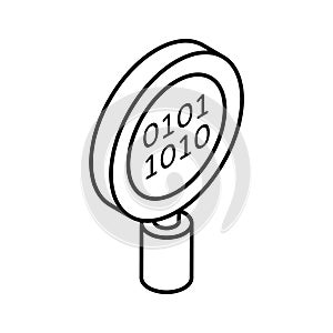 Binary code under magnifier, icon of binary search, code exploration