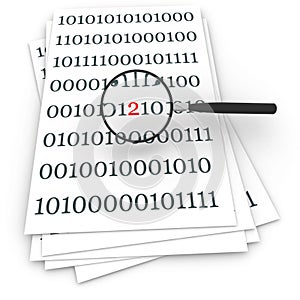 Binary code under magnifying glass