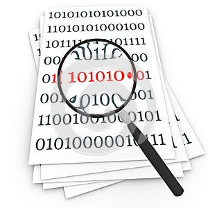 Binary code under magnifying glass