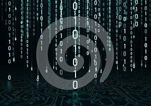 Binary code in vertical streams, resembling the iconic 