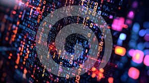 Binary code in vibrant colors on a digital screen