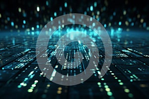 Binary code waves depict data flow digital security in internet technology