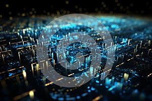 Binary code waves depict data flow digital security in internet technology