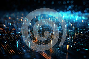 Binary code waves depict data flow digital security in internet technology