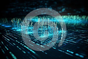Binary code waves depict data flow digital security in internet technology