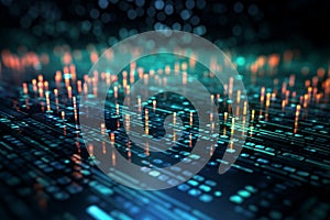 Binary code waves depict data flow digital security in internet technology