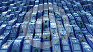 Binary code waves, wavy lines digital global data flow concept