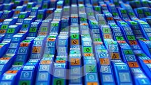 Binary code waves, wavy lines digital global data flow concept