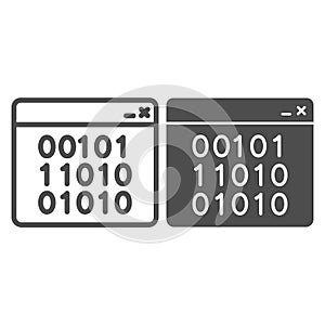 Binary code on web page line and solid icon, web security concept, binary code on screen sign on white background