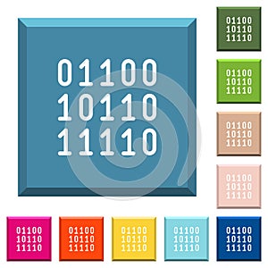 Binary code white icons on edged square buttons