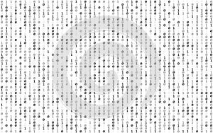 Binary code white. Matrix background with falling numbers. Abstract falling digits. Data stream on white backdrop. Zero