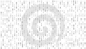 Binary code. White number pattern. Computer data. Zero and one symbols. Digital matrix backdrop. Software encryption