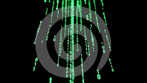 Binary code of zero and one digits falling down