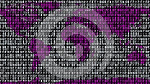 Binary code. Zeros and ones in the form of a map of the world. Coding. 3D render.
