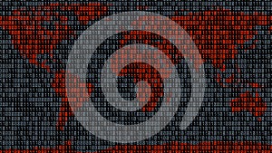 Binary code. Zeros and ones in the form of a map of the world. Coding. 3D render.