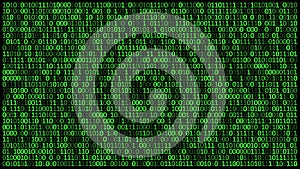 The binary codes 0 and 1 on screen, fast changing. Concept of cyber security.