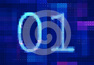 01 binary computer code on the  screen on monitor computer technology with blue background.