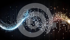 Binary computer matrix code data stream abstract background showing a coding transmission over the global internet network with a