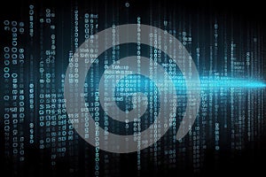 Binary computer matrix code data stream abstract background showing a coding transmission over the global internet network