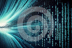 Binary computer matrix code data stream abstract background showing a coding transmission over the global internet network