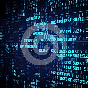 Binary computer matrix code data stream background