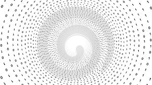 01 or binary data on the computer screen in circle shape on white