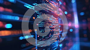 Binary data flowing across digital programming screen