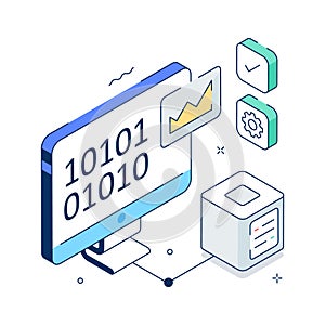 Scientific data modeling with binary analysis isometric illustration