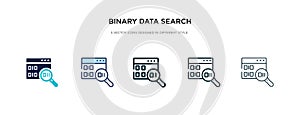 Binary data search icon in different style vector illustration. two colored and black binary data search vector icons designed in