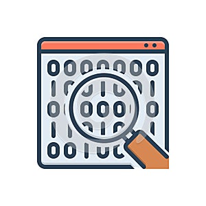 Color illustration icon for Binary Data Search Symbol, storage and technology