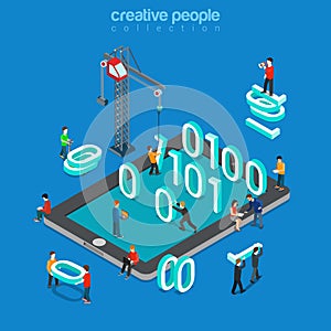 Binary data zero one code programming flat isometric vector 3d