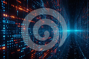Binary digit matrix Streaming data forms abstract digital background
