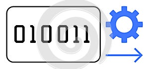 Binary Code Processing with Gear and Arrow Representing Automation and Data Flow