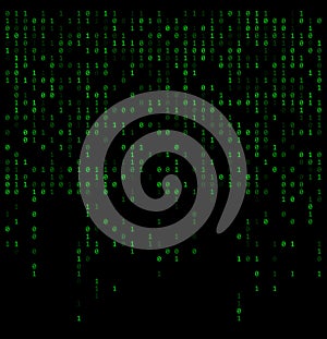 Binary falling numbers like matrix. Green 0,1 digits on black background