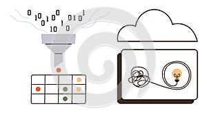 Data Processing Funnel with Binary Code and Cloud-Based Innovation Concept