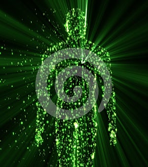 Binary man made of zeros and ones in computing concept