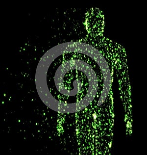 Binary man made of zeros and ones in computing concept