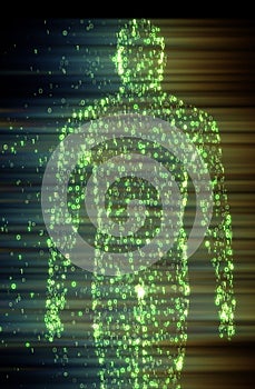 Binary man made of zeros and ones in computing concept