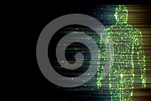 The binary man made of zeros and ones in computing concept