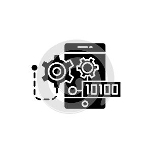 Binary mobile code black icon concept. Binary mobile code flat vector symbol, sign, illustration.