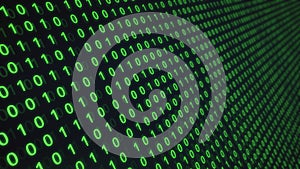 01 or binary number data on the computer screen isolated on green background, 3d illustration