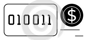 Binary code with dollar sign representing digital currency, finance, or online transactions