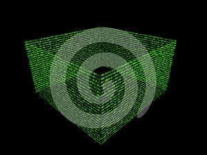 01 or binary numbers box on the computer screen on monitor matrix background, Digital data password code in hacker or safety
